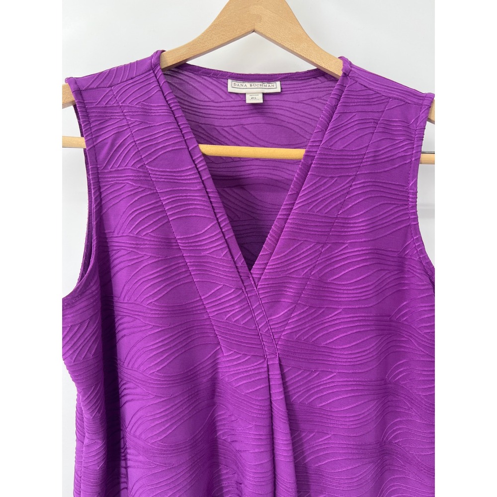 Dana Buchman Purple Textured Wave V-Neck Sleeveless‎ Top Petites PL - Picture 5 of 8